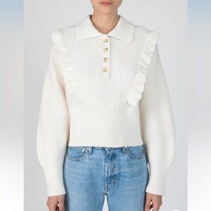 Derek Lam 10 Crosby Noelia Collared Ruffle Sweater in Ivory